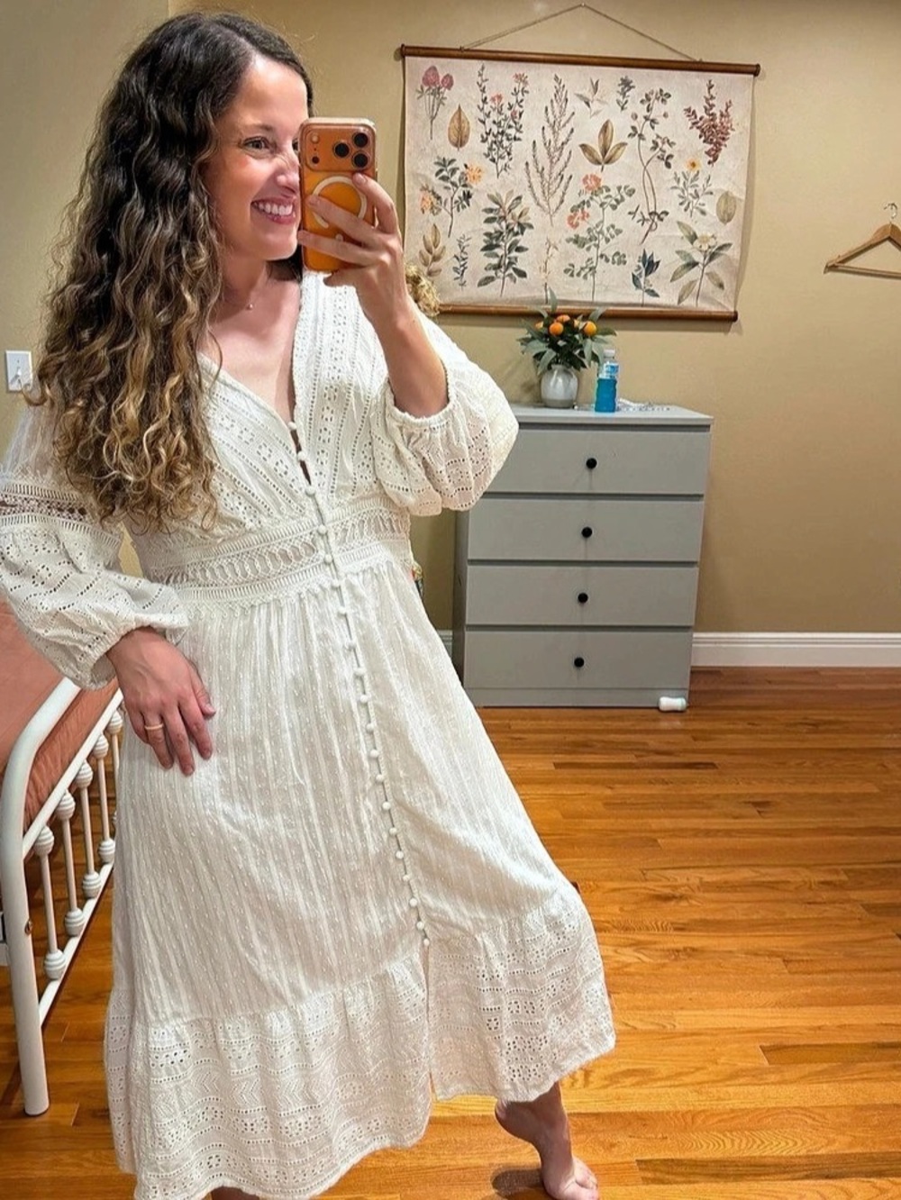 Anthropologie Eyelet Midi Dress in White Size 16W Like New